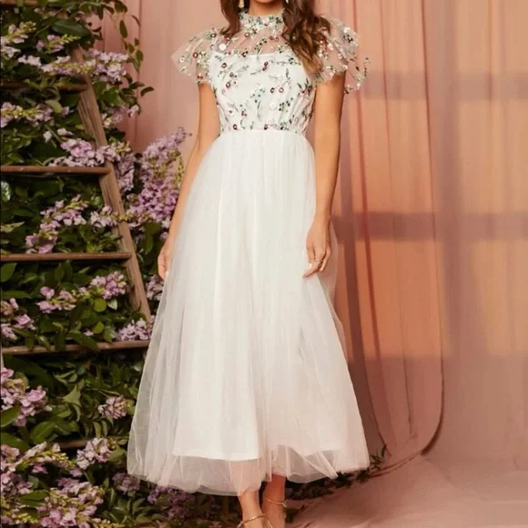 SHEIN | Dresses | Floral Embroidery Mesh Dress | Poshmark SHEIN | Dresses | Floral Embroidery Mesh Dress | Poshmark